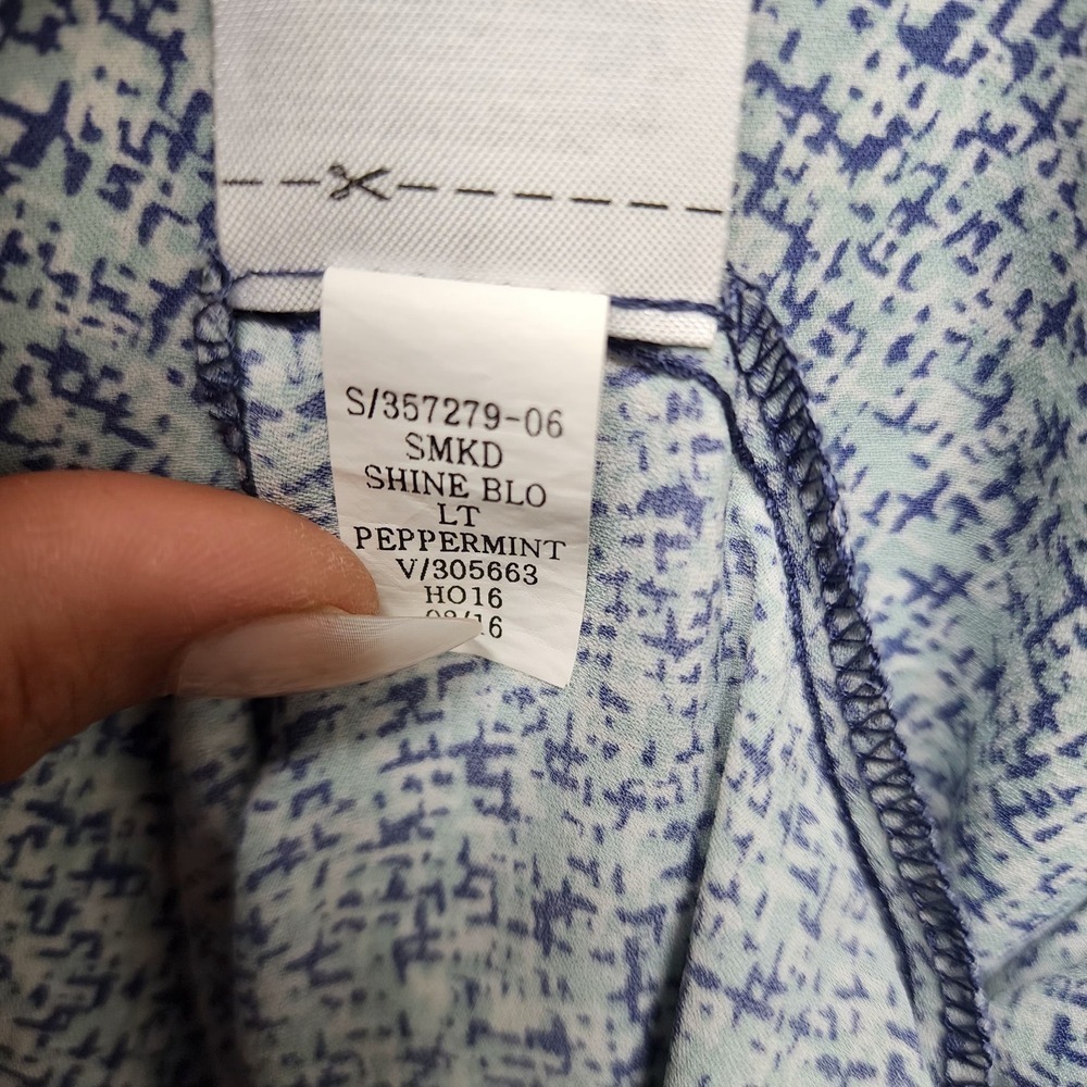 Boho Smocked Neck Blouse Romantic Peasant Top Blue White GAP L - Picture 8 of 11